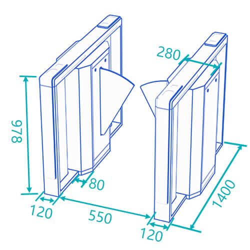 daosafe ds-q30 optical flap turnstile dimensions
